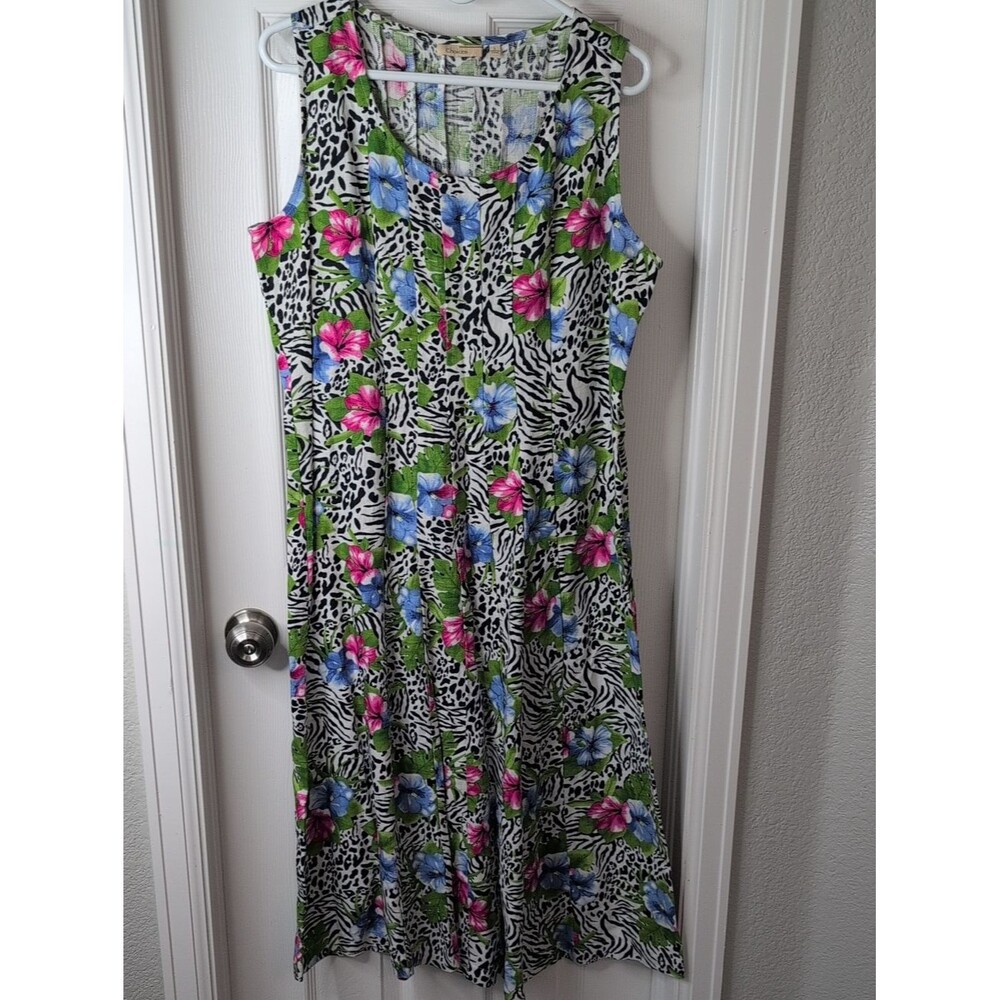 Choices Floral & Zebra Print Summer Dress in Blue, Green, Black Size L